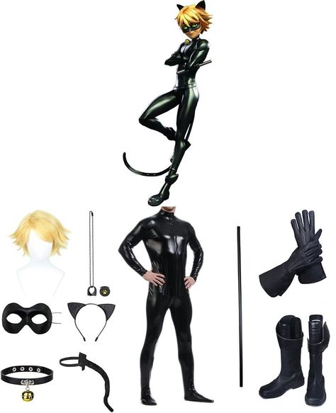 In Miraculous Ladybug, Cat Noir (real name Adrien Agreste) fights alongside Ladybug against his archenemy, Hawk Moth, whose real identity is his father Gabriel. With his magical ring, he gains enhanced speed, strength, and a special power called Cataclysm. Cat Noir Cosplay, Cat Noir Costume, Father Gabriel, Miraculous Ladybug Costume, Miraculous Ladybug Cat Noir, Magical Ring, Cosplay Cat, Ladybug Cat Noir, Ladybug Costume