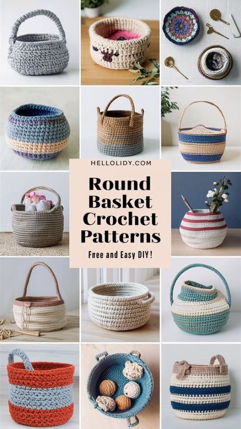 Discover 10 free crochet patterns for round baskets to add a handmade touch to your home organization. From stylish storage solutions to decorative accents, find the perfect pattern to create functional and beautiful baskets. #CrochetBaskets #FreePatterns #DIYHomeDecor #CrochetProjects Crochet Dog Toy Basket Free Pattern, Crochet Baskets Free Patterns Storage, Crochet Storage Baskets Free Pattern, Crochet Organization, Crochet Round Basket, Crochet Storage Baskets Free, Easy Crochet Basket Pattern, Easter Crochet Patterns Free, Crochet Basket Tutorial