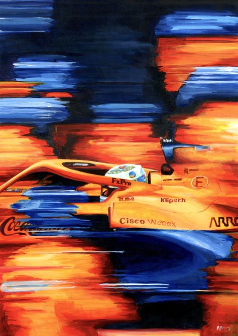 Daniel Ricciardo McLaren MCL35M by Alex Stutchbury -  #Alex #Daniel #MCL35M #McLaren #Ricciardo #Stutchbury Formula 1 Painting, Gallery Wall Themes, Daniel Ricciardo Mclaren, F1 Artwork, Bahrain Grand Prix, Ferrari Poster, F1 Art, A Level Art Sketchbook, Rain Painting