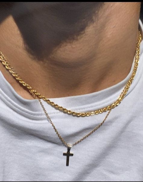 2 Chains On Men, Men Necklace Outfit, Gold Jewelry Aesthetic Men, Aesthetic Jewelry Men, Boy Jewelry Aesthetic, Men Necklace Aesthetic, Men Jewelry Aesthetic, Men’s Jewelry, Mens Jewelry Aesthetic