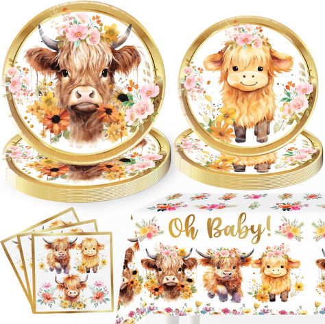 Brown Cow Party Decorations Tableware for 40 Guests Including A Total of 40 Brown Cow Birthday Decorations 9In And 7In Plates, 40 Brown Cow Baby Shower Napkins, And 1 Tablecloth Highland Cow Baby Shower Ideas, Highland Cow Baby Shower Theme, Cow Birthday Decorations, High Land Cow, Cow Party Decorations, Farm Baby Shower Theme, Cow First Birthday, Cow Baby Shower Theme, Highland Cow Baby