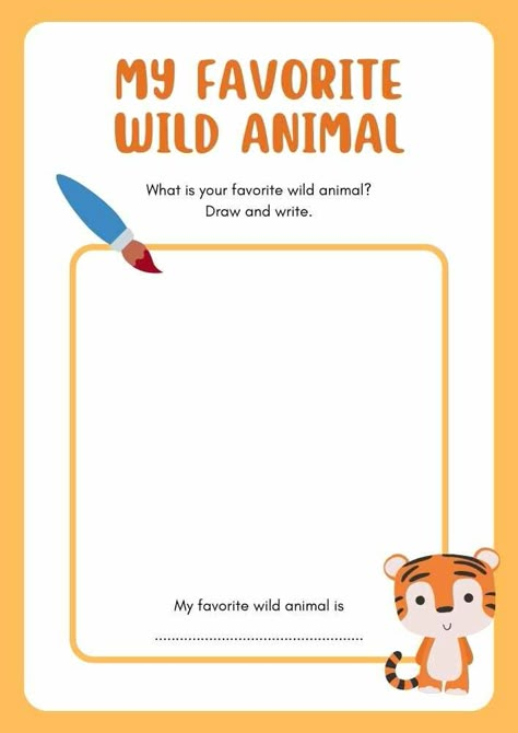 My Favorite Wild Animal Drawing Worksheet Wild Animals Lesson Plan For Preschool, Wild Animals Worksheets For Kindergarten, Wild Animals Preschool Activities Free Printable, Wild Animals Worksheets For Kids, Animal English Worksheet, Preschool Weather Chart, Wild Animals Drawing, Animals Needs Worksheet, Wild Animals Colouring Worksheet