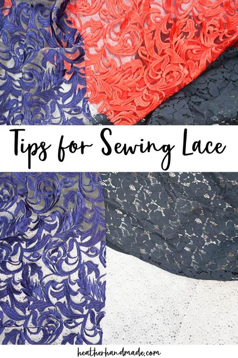 Learn all about how to sew lace to make beautiful handmade clothing. These sewing tips work for sewing and altering lace dresses. Lace is such a beautiful fabric, and there are so many beautiful lace fabrics to buy and sew. When I work with lace, I usually make a dress or a top. Sometimes I alter lace dresses for me or clients. Lace is such a delicate fabric that you need some tips and tricks to be able to sew and work with it. I’ve gathered all the information to make lace easier to sew. Sewing Lace Fabric, How To Sew Delicate Fabric, Sewing With Lace Fabric, Sew Lace Dress, How To Sew Lace Fabric, Dress Lining Fabric, Sew Lace Top, Lace Skirt Sewing Pattern, Sewing Lace Dress