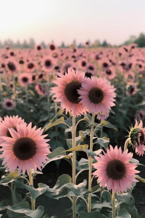 Spring Pics Nature, Different Sunflower Colors, Midnight Oil Sunflower, Beautiful Plants For Garden, Pretty Spring Pictures, Pink Flowering Plants, Growing Flowers Aesthetic, Midnight Oil Pink Sunflowers, Pink Plants Outdoor