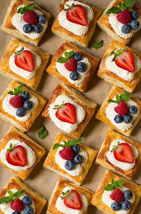 Puff Pastry Fruit Tarts with Ricotta Cream Filling | Cooking Classy Puff Pastry Fruit, Pastry Fruit, Ricotta Cream, Easter Food Appetizers, Fruit Pizza Sugar Cookie, Puff Pastry Desserts, Fruit Tarts, Cream Filling, Small Desserts