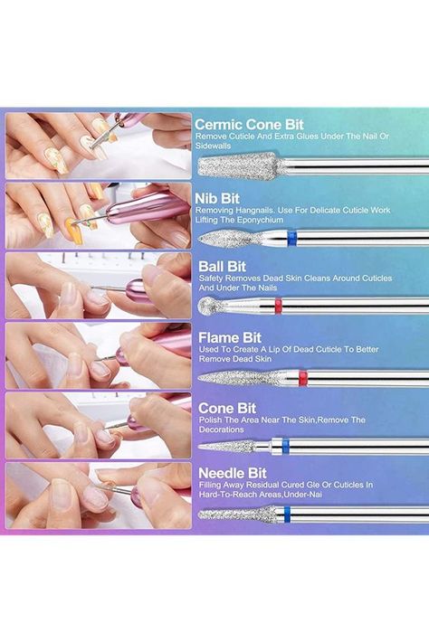 Electric File Nails Bits ; Opens a new tab 𝒏𝒂𝒊𝒍 𝒕𝒆𝒄𝒉 𝒎𝒖𝒔𝒕-𝒉𝒂𝒗𝒆𝒔 All items availble SHOP NOW! #nailtech #training #nails #liveloveandbeauty #nailkit #nailtech #nailtech #training #nails #nailedit #liveloveandbeauty #nailkit #nailtechtip Nail Dremel Bits Guide, How To Use Nail Drill Machine, How To Use A Nail Drill, How To File Nails, Nail Drill Bits Guide, Nail Dremel, Best Nail File, Acrylic Nails Professional, Studio Lash