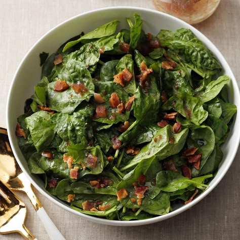 Hearty Spinach Salad with Hot Bacon Dressing Spinach Salad Dressing Recipe, Salad With Hot Bacon Dressing, Spinach Salad Dressing, Warm Bacon Dressing, Hot Bacon Dressing, Foral Dress, Bacon Dressing, Salad Aesthetic, Salad Recipe Ideas