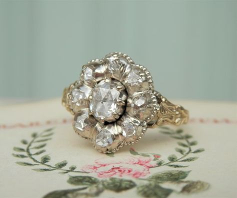 Antique Georgian Daisy Cluster Ring Independent Assessment - Etsy Floral Diamond Ring, 28 December, Georgian Jewelry, Rose Bud, Hand Model, Professional Jewelry, Antique Boxes, Small Rose, Wedding Wishes