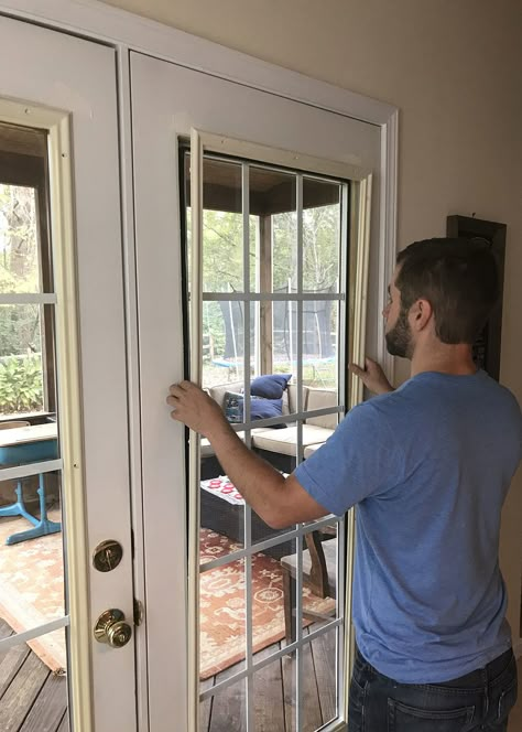 update your french door for under $100, a fraction of the cost of a full door replacement! French Door Upgrade, Updated French Doors, French Doors Makeover, French Back Door, Back French Doors, Update French Doors, French Door Replacement Ideas, Replacing French Doors, Diy French Doors Exterior Patio