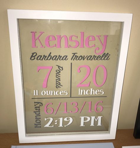 Cricut Baby Gifts, Birth Announcement Wall Art, Baby Shadow Box, Glass Wall Hanging, Birth Announcement Template, Birth Announcement Sign, Baby Stats, Birth Announcement Boy, Cricut Explore Projects