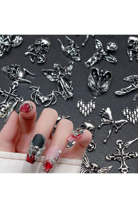 LIFOOST 3D Nail Charms 30PCS Skull Nail Art Charms Antique Silver Love Nail Charm Halloween Metal Vintage Nail Design Jewelry Decor Nail Glitters for DIY Nail Cellphone Decoration Skull Nail Art, 3d Nail Charms, Unique Manicure, Skull Nails, Nail Charm, Nail Art Charms, Jewelry Decor, Vintage Nails, Clear Nail Polish