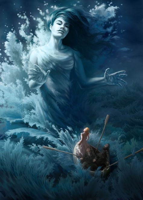 ArtStation - Entreaty to the Sea Queen, Amanda Sharpe Ran Goddess, Skyrim Fanart, Tarot Ideas, Fantasy Beings, The Raven Queen, Skyrim Art, Water Goddess, Kingdom Of Light, Dnd Things