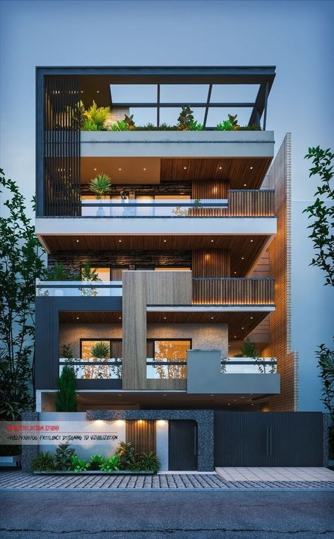 Apartment Elevation Design Architecture, 4 Floor Building Elevation Modern Style, Bunglow Elevation Modern, Decoration Ideas Aesthetic, Front Building Design, Indian House Exterior Design, Building Front Designs, House Outer Design, Residential Building Design