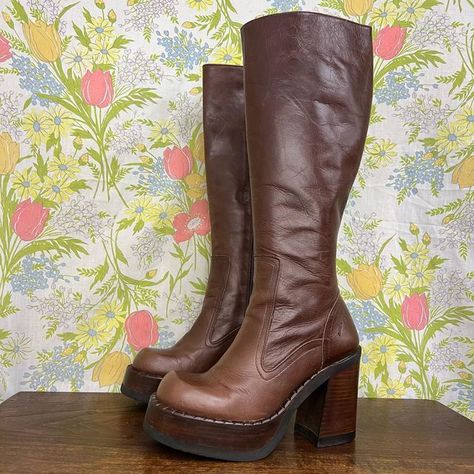 Destroy Platform Boots, 70s Ankle Boots, 70s Platform Heels, Destroy Boots Vintage, 70s Brown Boots, Brown 70s Boots, Brown Gogo Boots, Platform Brown Boots, Vintage Platform Boots