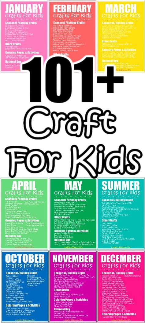 Easy Crafts For kids for the whole year. We are breaking down each month and creating a fun printable list of crafts that will occupy those busy hands throughout the year. Most siimple kids crafts only take 30 minutes or less. Make Something Monday Ideas Kids, Crafts For The Month Of May, Craft Club Ideas Kids, 1 Hour Crafts For Kids, March Break Crafts For Kids, 20 Minute Crafts For Kids, Types Of Crafts, 30 Minute Crafts, Make It Monday Ideas For Kids