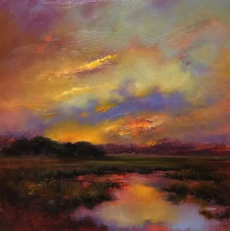 Light In The Landscape Art, Luminism Painting, Landscape Art Painting Acrylic, Impressionist Clouds, Scumbling Art, Sunset Art Aesthetic, Abstract Cloud Art, Abstract Pastel Art, Beautiful Acrylic Painting