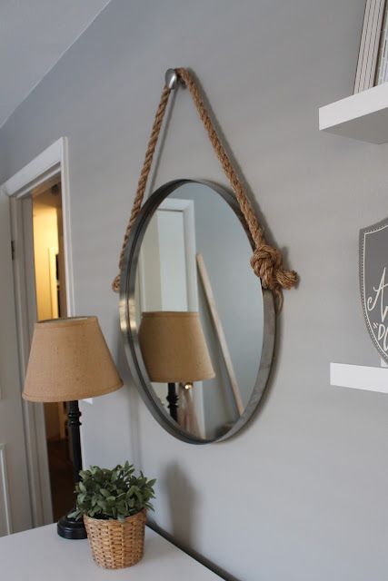 Wonderfully Made: DIY Rope Mirror Diy Rope Design, Mirror Ikea, Ikea Mirror Hack, Mirror Hack, Decor With Ropes, Creative Home Decor Ideas, Rope Mirror, Ikea Mirror, Rope Diy