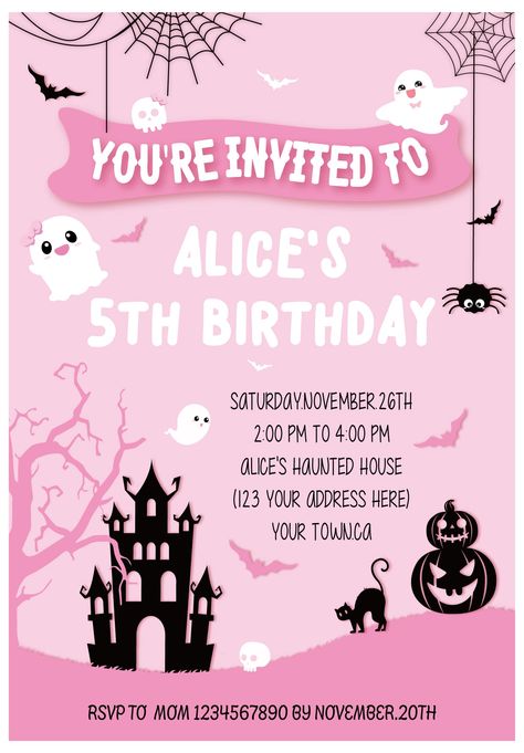 PRICES MAY VARY. Package include: You will get a total of 25pcs Halloween invitations with 25pcs pink envelopes. Each envelope will have double-sided tape on it. All invitations feature a design on both sides. Easy to write on: The back of the invitations are blank giving you plenty of room to write in your the name & age, party time & location etc. After writing, you can sincerely invite your friends to your Halloween party. Special Halloween design: Our Halloween invites are specially designed Birthday Day Invitation Card, Halloween Birthday Invitations Kids, Halloween Invitation Ideas, Shower Costume, Pink Halloween Birthday, Halloween Birthday Card, House Party Invitation, Teen Halloween Party, Halloween Invites