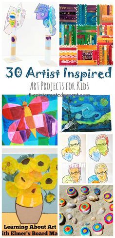 30 artist inspired art projects for kids. Arts & crafts inspired by famous artists #projectsforkids Artist Inspired Art Projects, Artist Inspired Art, Famous Artists For Kids, Summer Art Projects, Artist Project, Art Projects For Kids, Art Lessons For Kids, Art Curriculum, Homeschool Art