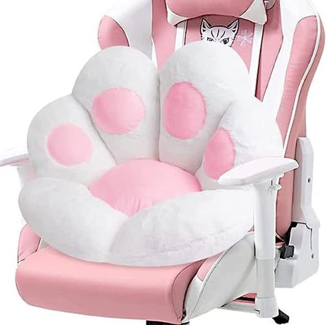 Stop it right now this is soooo cute! #catchair #girly gamingacessories #catacessories #pinkgaming #gaming #gamingchair Kawaii Chair, Pink Gaming Room, Paw Cushion, Pink Gaming Setup, Bedroom Decorate, Cozy Gamer, Chair Comfy, Gamer Chair, Decor Pad