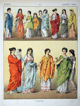 The illustration of ancient roman female clothes by  Albert Kretschmer Ancient Roman Fashion, Ancient Roman Clothing, Roman Clothing, Imperiul Roman, Roman Clothes, Roman Dress, Roman Women, Ancient Fashion, Roman Costume