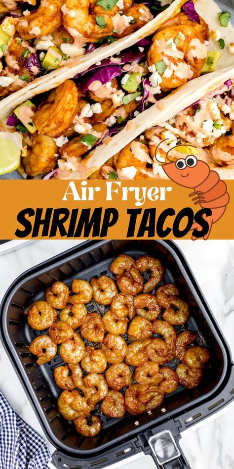 Shrimp Tacos In Air Fryer, Shrimp Tacos Easy Air Fryer, Shrimp Tacos Air Fryer Recipes, Air Fryer Shrimp Quesadilla, Air Fryer Shrimp And Sausage, Shrimp Recipes Tacos Easy, Air Fry Shrimp Tacos, Air Fried Shrimp Tacos, Dual Air Fryer Meals