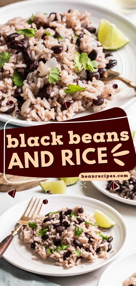 You're going to love this black beans and rice recipe! Cooked in just one pot, this rice and beans is such an easy side dish for dinner. Perfect if you're having Mexican food tonight! Save this pin! Black Bean And Rice Bowl Recipes, White Rice And Black Beans Recipes, Leftover Beans And Rice, Simple Beans And Rice, Black Bean Side Dish Simple, Spanish Rice With Black Beans, Healthy Black Beans And Rice, Brazilian Rice And Beans Recipe, Black Beans With Rice