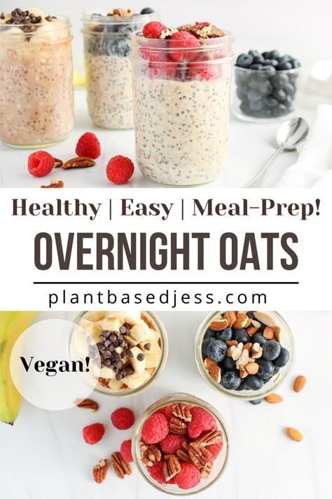 Whole Food Overnight Oats, Vegan Breakfast Overnight Oats, Whole Oats Recipe Healthy, Overnight Dairy Free Oats, Overnight Oats Vegan Simple, No Dairy Overnight Oats, Raw Oats Breakfast, Dairy Free Overnight Oats Healthy, Overnight Oats Healthy Gluten Free