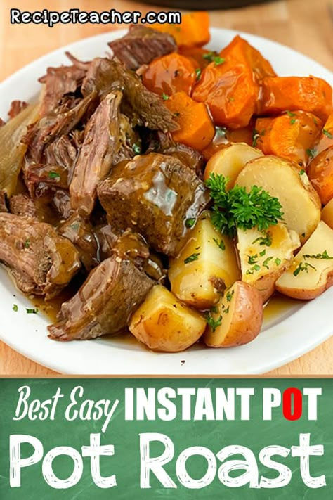 Make the easiest and best Instant Pot pot roast with this delicious recipe. #potroast #instantpot #easyrecipe #beefrecipe Instant Pot Potroast Roast, Instant Pot Potroast, Instant Pot Roast And Potatoes Easy, Instapot Potroast Easy, Pot Roast In Instant Pot Recipe, Instant Pot Beef Pot Roast Recipe, Insta Pot Beef Roast Easy, Pressure Cooker Pot Roast Recipes, Slow Cook Roast In Instant Pot