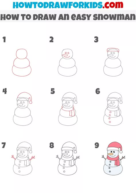 How to Draw an Easy Snowman - Easy Drawing Tutorial For Kids How To Draw A Snowman, How To Draw Snowman, Lunchbox Doodles, Snowman Drawing, Canvas Shoes Diy, Draw A Snowman, Koala Drawing, Neck Drawing, How To Doodle