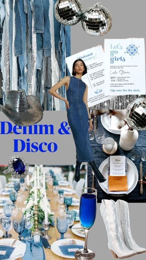 Denim And Disco, Denim Bachelorette, Diamonds Bachelorette, Denim Themed Party, Disco Tequila, Jean Party, Disco Denim, Denim Disco, Diamond Theme Party