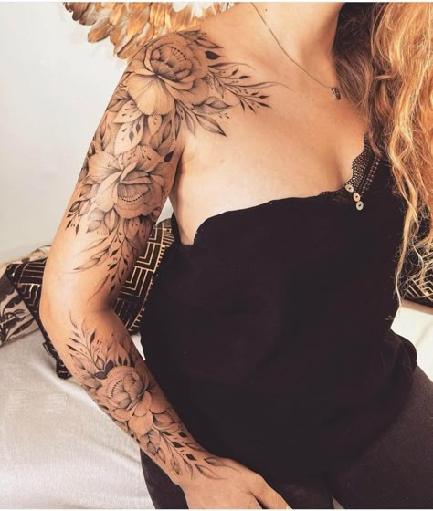 #tattoo, #tattoos, #inked, #tattooart, #tattooedwomen, #tattooedguys, #tattooinspiration, #tattooideas, #tattooworldwide, #tattoosociety, #InkLaughs, and #TattooFails​ Floral Tattoo Leg Sleeve, Under Arm Tattoo, Nomad Tattoo, Feminine Shoulder Tattoos, Women's Shoulder Tattoo, Shoulder Sleeve Tattoos, Arm Sleeve Tattoos For Women, Floral Tattoo Shoulder, Feminine Tattoo Sleeves