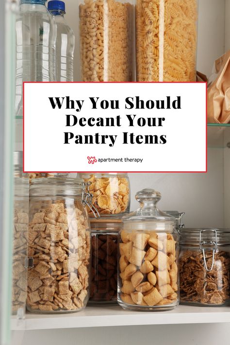 Decanting pantry items can get a bad rap, but this gross yet true reason might push you to do it. Glass Pantry Containers, Dry Pantry Storage, Pantry Dry Goods Storage, Pantry Jars Storage, Glass Food Storage Organization, Glass Pantry Storage Containers, Nut Storage Ideas, Pantry Glass Jars Food Storage, Best Pantry Storage Containers