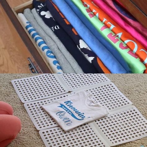 DIY shirt folder made with dollar store dish mats & duct tape | Dollar Store Organization Ideas Organization Dollar Tree, Laundry Room Organization Diy, Laundry Folder, Shirt Organization, Folder Diy, Kids Clothes Organization, Laundry Kitchen, Dollar Tree Hacks, Laundry Routine