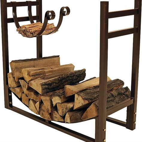 Sunnydaze Firewood Rack with Kindling Holder - Indoor or Outdoor Fireplace Log Rack Firewood Holder for Wood Storage - 33 Inch Wide x 30 Inch Tall, Bronze Storing Wood, Indoor Firewood Rack, Firewood Storage Indoor, Zero Clearance Fireplace, Kindle Holder, Outdoor Firewood Rack, Firewood Racks, Firewood Holder, Firewood Logs