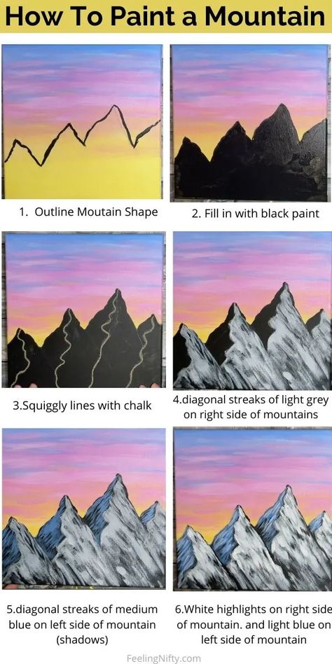 How To Paint a Mountain - Easy & Fun Mountain Scene For Beginners Landscape For Beginners Easy, Shading Mountains Painting, Easy Acrylic Painting Ideas Mountains, Landscape Paintings Mountain Easy, Mountain Landscapes To Paint, Mountain Topography Art, Mountain Painting For Beginners, Mountains And Trees Painting Easy, Acrylic Painting Ideas Landscape Mountains