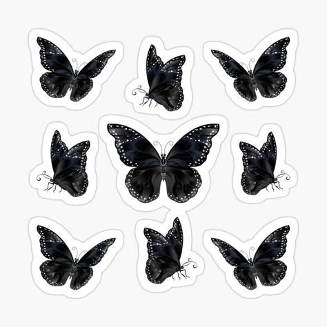 Black Design For Scrapbook, Black Printable Stickers, Black Journal Stickers, Black Stickers Aesthetic, Sticker Flower Printable, Butterfly Stickers Printable, Butterflies Stickers Printable, Black Butterfly Printable, Aesthetic Butterfly Stickers Printable