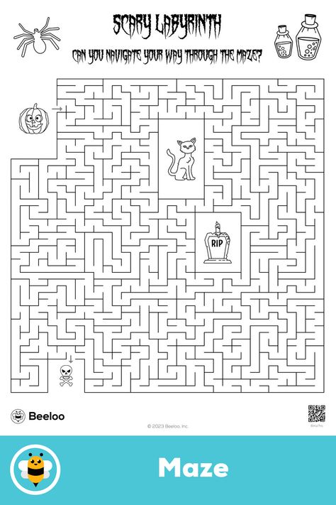 Advanced halloween-themed maze for kids ages 8 and up Printable Halloween Activities, Maze Printable, Maze For Kids, Halloween Maze, Labyrinth Maze, Mazes For Kids, Crafts And Activities For Kids, Printable Halloween, Printable Crafts