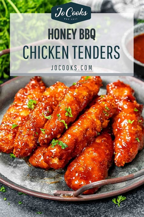 Pepper Side Dish, Honey Bbq Chicken Tenders, Honey Barbeque Chicken, Bell Pepper Side Dish, Bbq Chicken Tenders, Jo Cooks Recipes, Chicken Tender Recipes Baked, Wing Recipes Fried, Bbq Chicken Bites