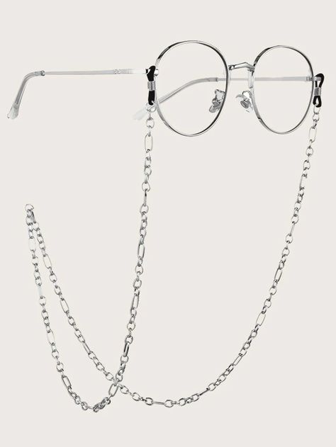 Emo Glasses, Emo Jewelry, Chains Aesthetic, Oval Glasses, Cool Glasses, Cute Glasses, نظارات شمسية, Sunglass Chain, Eyeglass Chain