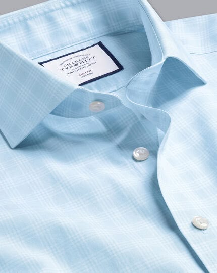 Cutaway Collar Non-Iron Prince of Wales Check Shirt - Sky | Charles Tyrwhitt Luxury Shirts, Charles Tyrwhitt Shirt, Prince Of Wales Check, Dressing Sense, Check Shirts, Cutaway Collar, Mens Formal Wear, Stylish Men Casual, Charles Tyrwhitt