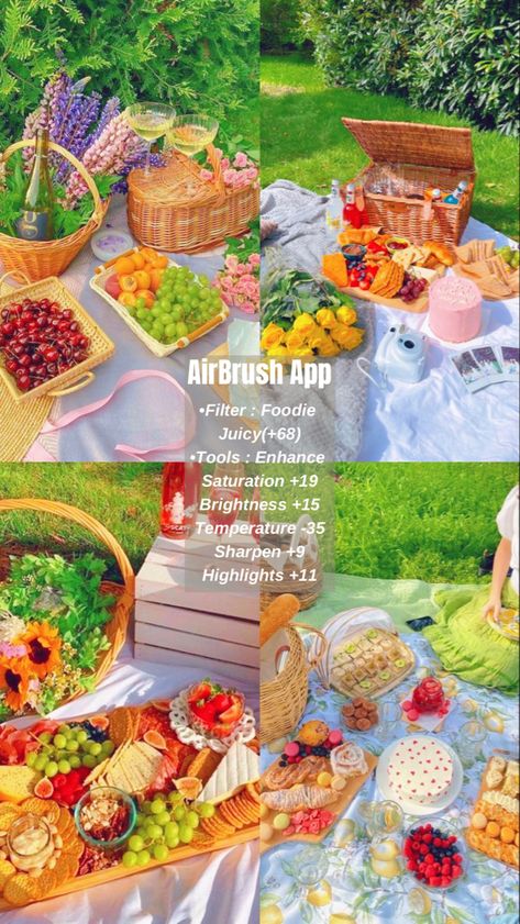 Pics edited by AirBrush App. Filter : Foodie > Juicy(+68)> Tools : Enhance > Saturation +19> Brightness +15> Temperature -35> Sharpen +9> Highlights +11. #airbrushapp #retouch #photoeditor #filter #airbrushmakeup #airbrushart #airbrushfilter Food Filter, App Edit, Filter Foodie, 2025 Vibes, Designing Tips, App Filter, Ig Layout, Filter Photo, Picnic Day