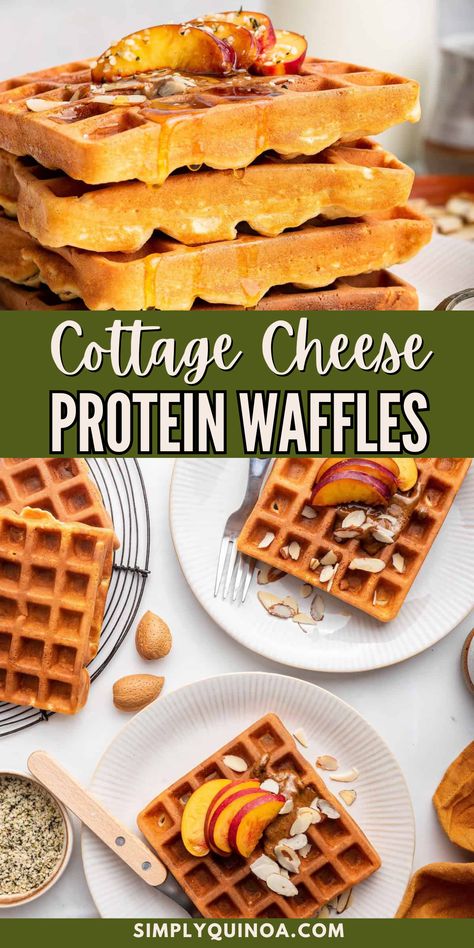 Power up with protein for breakfast with these Protein Waffles. Our homemade cottage cheese protein waffles are packed with goodness, adding extra protein with greek yogurt and cottage cheese. These waffles are also gluten-free, easy to make and wonderful for meal prep. Low Calorie High Protein Breakfast Sandwich, Homemade Protein Waffle Recipe, Healthy Greek Breakfast, Pumpkin Cottage Cheese Waffles, East High Protein Breakfast, Healthy Recipes For Muscle Gain, Kid Protein Breakfast, Kids High Protein Breakfast, Cottage Cheese Waffles Healthy