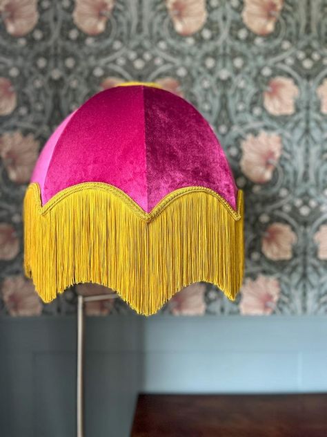 Diy Fringe Lamp, Lampshade With Fringe, Fringe Floor Lamp, Diy Fringe Lampshade, Fringe Lamps, Fringed Lampshade, Fringe Lampshade, Colorful Lampshades, Fringe Lamp