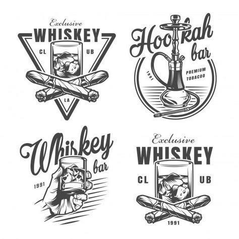 Vintage monochrome whiskey bar emblems F... | Free Vector #Freepik #freevector #logo #smoke #bar #ice English Gentleman Style, Whisky Logo, Whiskey Logo, Gentlemen Club, Nautical Logo, New Png, Vintage Whiskey, Whiskey Bar, Bar Logo