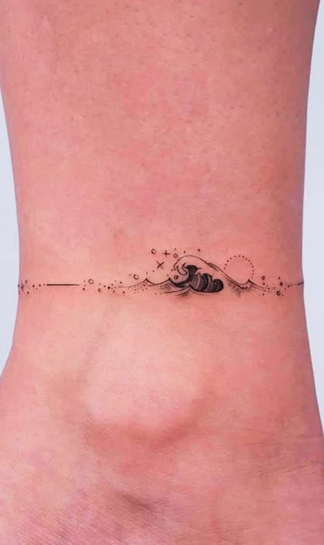 Small Wave Tattoo, Tato Minimal, Anklet Tattoos, Wave Tattoo, Muster Tattoos, Petite Tattoos, Small Hand Tattoos, Butterfly Tattoos, Classy Tattoos