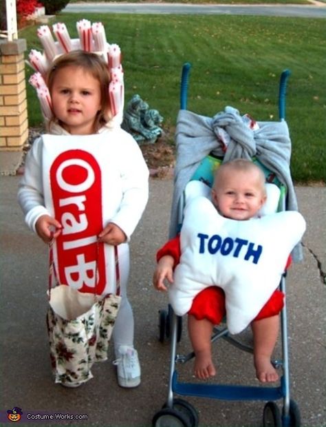 47 Fun, Freaky And Fantastic Family Halloween Costumes - Huffington Post http://www.huffingtonpost.com/2013/10/02/family-halloween-costumes_n_4019364.html Tooth Halloween Costume, Tooth Costume, Sibling Halloween Costumes, Sibling Costume, Dental Assisting, Clever Halloween, Dental Fun, Baby Kostüm, Clever Halloween Costumes