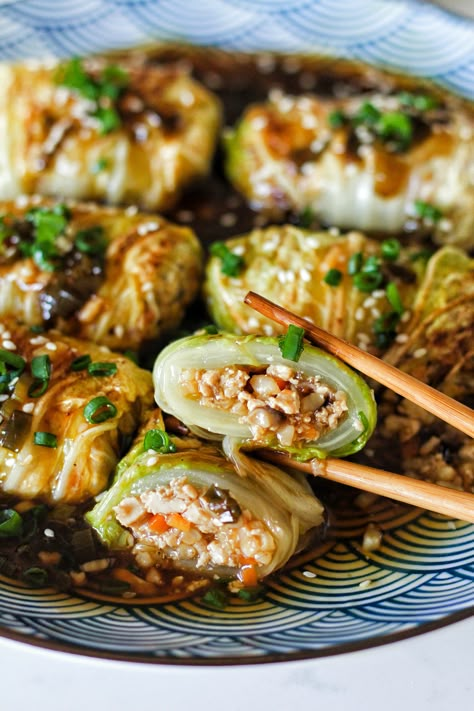 Dairy Free Cabbage Rolls, Tofu With Cabbage, Chinese Stuffed Cabbage Rolls, Tofu Cabbage Rolls, Cabbage Rolls Vinegar, Napa Cabbage Wraps, Napa Cabbage Recipes Vegan, Tofu Cabbage Recipes, Nappa Cabbage Rolls Recipes