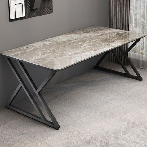 Steel Office Desk, Stone Top Desk, Desk Legs Ideas, Marble Desk Office, Office Table Design Modern, Gaming Desk Designs, Marble Top Desk, Industrial Office Table, Metal Office Desk