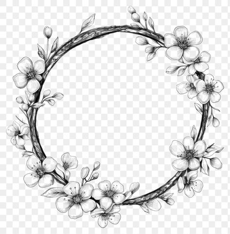 Cherry Blossom Circle, Png Circle, Blossom Drawing, Hat Burning, Circle Drawing, Frame Floral, Blossom Tattoo, Cherry Blossom Tattoo, Circle Frame